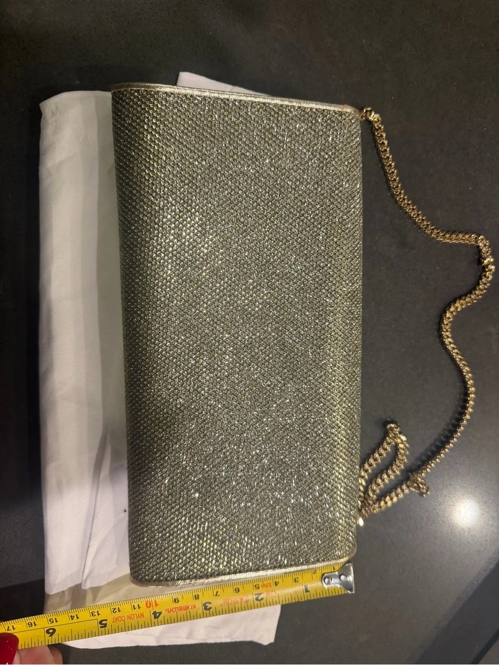 Jimmy Choo Metallic Gold Glitter Envelope Clutch with Chain